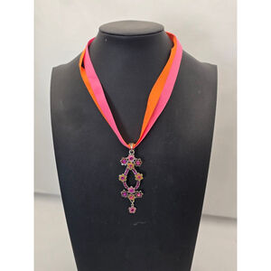 Ribbon Floral Rhinestone Pendant Necklace